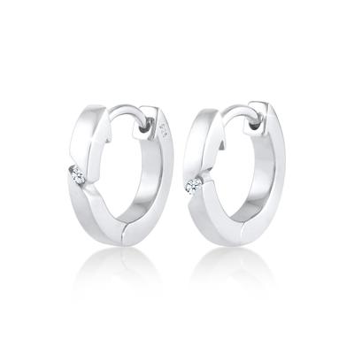 Paar Creolen ELLI DIAMONDS "Ohrringe Creolen Basic Diamant (0.03 ct.) 925 Silber", weiß, Ohrringe, Damen, Silber 925 (Sterlingsilber)