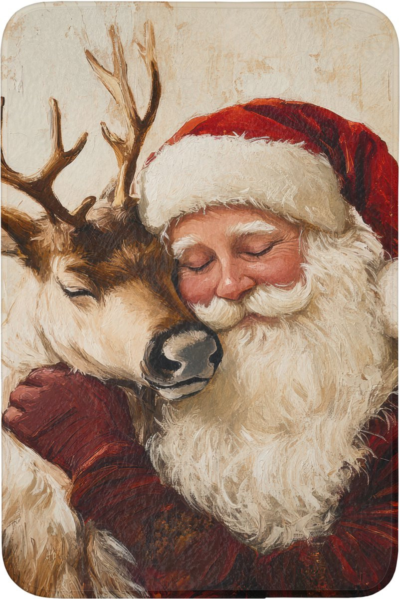OnlyWow Badmat met Kerstman en Rendier - Antislip - 60 x 90 cm