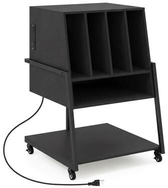Costway Record Player Stand on Wheels Rolling Turntable Stand with Power Outlets-Black