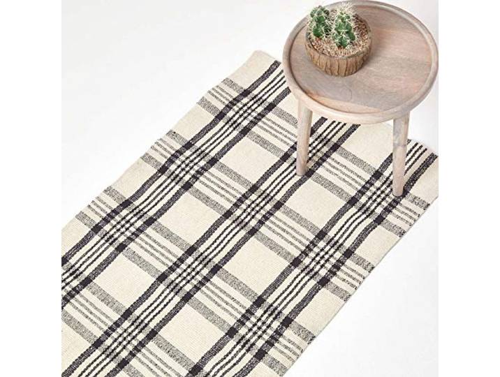 Homescapes Teppichläufer Logan mit traditionellem Tartan-Muster aus Schottland, Rutschfester Wollteppich 66 x 200 cm, schwarz-weiß, Schottenkaro