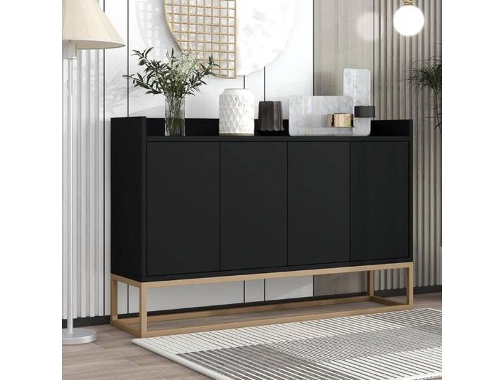 Buffet - 4 portes - 120 x 30 x 80 cm - Noir - Commode de style minimaliste
