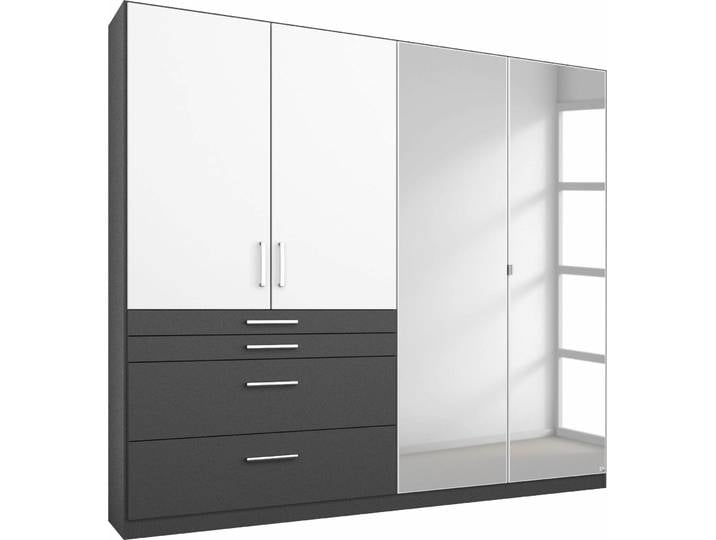 Kleiderschrank RAUCH Harburg im Schlafzimmer , weiß (graumetallic, weiß), B:181cm H:197cm T:54cm, Holzwerkstoff, Schränke, Kleiderschrank, Schlafzimmerschrank Schrank Garderobe mit Spiegel