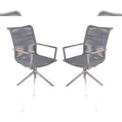 DELUKE Gartenstuhl DENNIS 2er Set Edelstahl Anthrazit 95x63x54cm Drehstuhl Essstuhl Terrassenstuhl