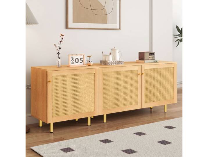 MIVRAY Buffet et enfilade modulaire avec 3 Portes et Étagères pour Salle à Manger en MDF 180×40×63 cm Naturel