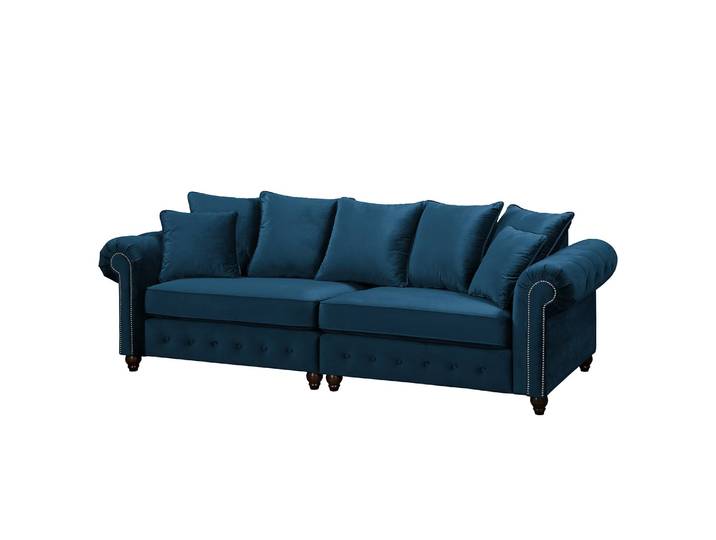 Bigsofa Blau/Dunkelblau Samt 260 x 90 x 93cm ohne Hocker Glamour