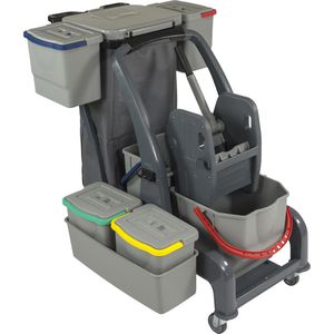 Sprintus Reinigungswagen CombiX PRO 301172, Systemwagen, mit Presse, Müllsackhalter & 6 Eimern 25, 18 & 4x 6 Liter