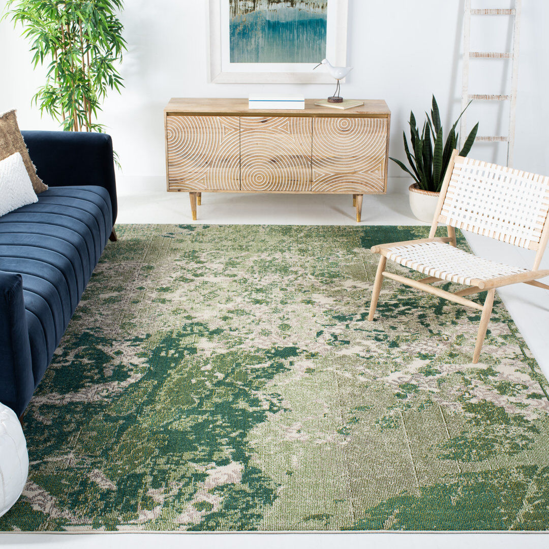 Borough Wharf Madison Abstract Area Rug In Green / Ivory Green;Ivory Rectangle 244 x 305 cm