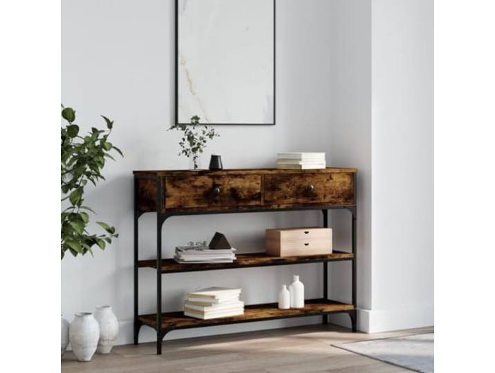 GPWERSDF Konsolentisch Räuchereiche 100x25x75 cm Holzwerkstoff Metallrahmen, Verstellbare Beine, Stabil, Für Flur Wohnzimmer