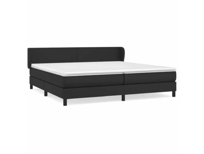 PUGYNBK Boxspringbett, 200 x 200 cm, Kunstleder, Schwarz Verstellbares Kopfteil, Taschenfederkernmatratze, mittlere Härte, einfache Reinigung