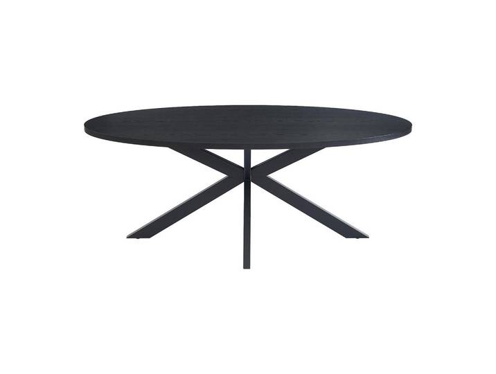 Vente-Unique Esstisch - 8 Personen - holz - schwarz Linioma, Schwarz, Metall, Uni, Oval, 200x76x100 cm, Esszimmer, Esstische