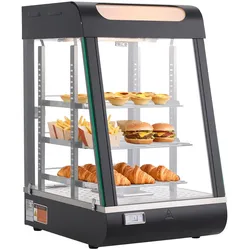 VEVOR 3-stöckige Wärmetheke 57 L, Warmhaltevitrine 800 W, Warmhaltetheke 30–85 °C, Speisenwärmer mit LED-Beleuchtung & Verstellbaren Ablagen, Speisevitrine für Hamburger Pizza Brot Brathähnchen