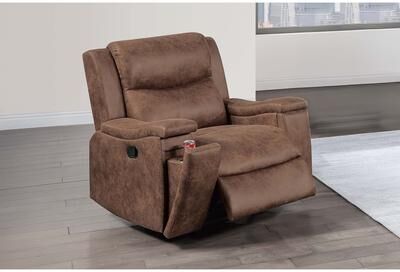 Esofastore Curved Armrest Walnut Finish 1pc Manual Recliner Cup Holder