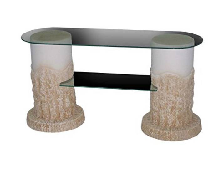 Antikes Wohndesign Fernsehtisch Fernsehrack Fernsehregal Säulenregal Sideboard TV Rack Phono Tisch Glasregal Vitrine Höhe: 62cm Creme Beige