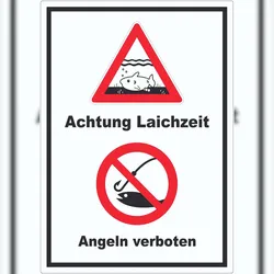 HB-Druck Achtung Laichzeit Angeln verboten hochkant Aufkleber A9 (37x52mm)