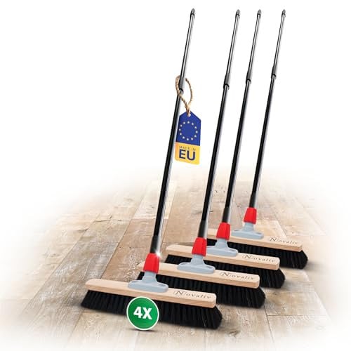 Novaliv Set van 4 multifunctionele huisbezems met paardenhaar en telescoopsteel, 50 cm, zwart