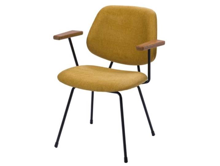 Chaise de salle à manger en tissu jaune et bois Arnold (lot de 2) - Amadeus
