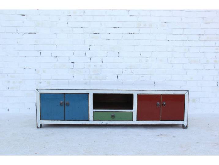 Luxury-Park-Direct Kommode China Lowboard im Colorblocking-Design mit Beschlägen aus Naturholz