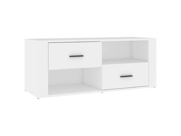 KUPTYERFG TV-Schrank Weiß 100x35x40 cm Medienschrank Holzwerkstoff Kompaktes Lowboard in Weiß mit Schubladen und offenen Fächern für Wohnzimmer und Schlafzimmer. Stabile Medienablage.