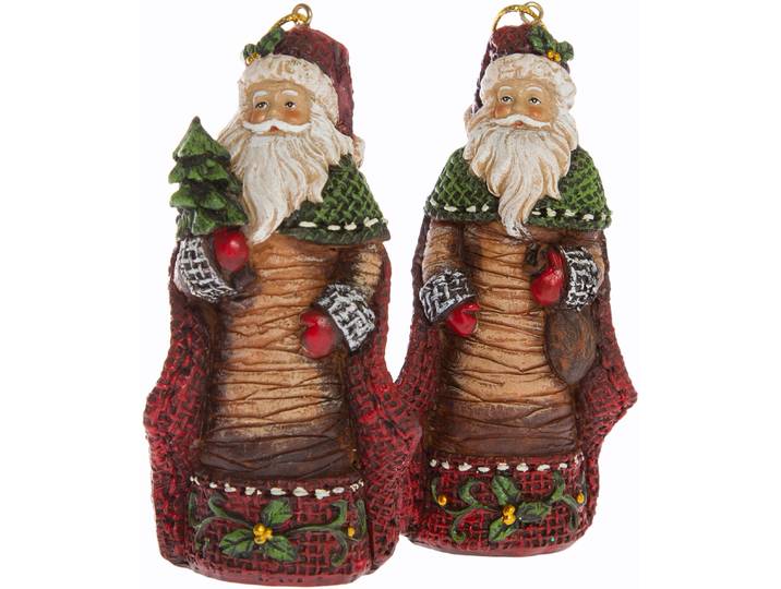 Weihnachtsmann Weihnachtsdeko rot , grün, B:3cm H:10,5cm T:5cm, Polyresin, MYFLAIR MÖBEL & ACCESSOIRES, Dekofiguren, Weihnachtsmann, Baumschmuck zum Aufhängen, Höhe ca. 10 cm
