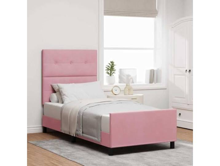 WDGJJFECNMUEHI Samt Kiefer Modernes Design Boxspringbett Rosa 90 x 190 cm Boxspringbett mit Kopfteil Rosa 90x190 cm Samt Luxus Bettgestell mit Lattenrost verstellbar Kiefer Massivholz Schlafzimmer