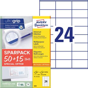 Zweckform Universaletiketten 6602, weiß, 70 x 36mm, 65 Blatt, 1560 Stück