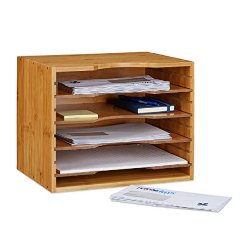 Relaxdays Brievenbak van bamboe en mdf, bruin, 5 vakken, B: 33 cm, D: 26 cm, H: 24,5 cm