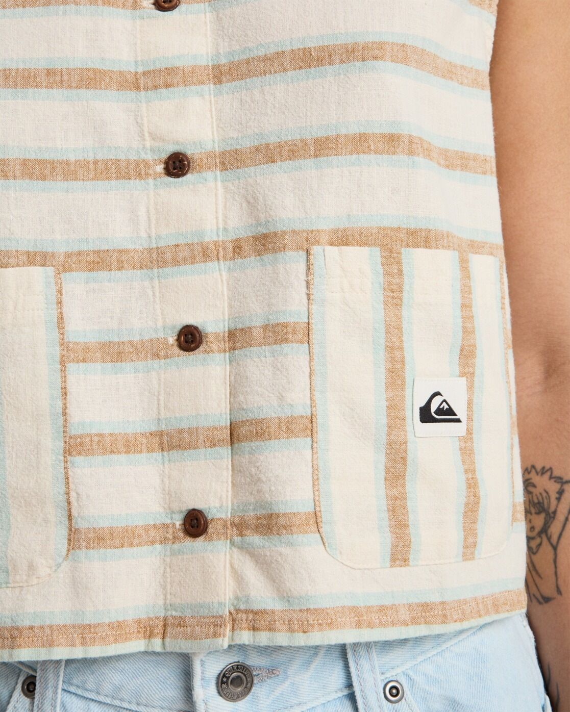 Tanktop QUIKSILVER "Lomas", Damen, Gr. L, beige (bone weiß lomas stripe), Obermaterial: 55% Baumwolle, 45% Hanf., Tops Tanktop