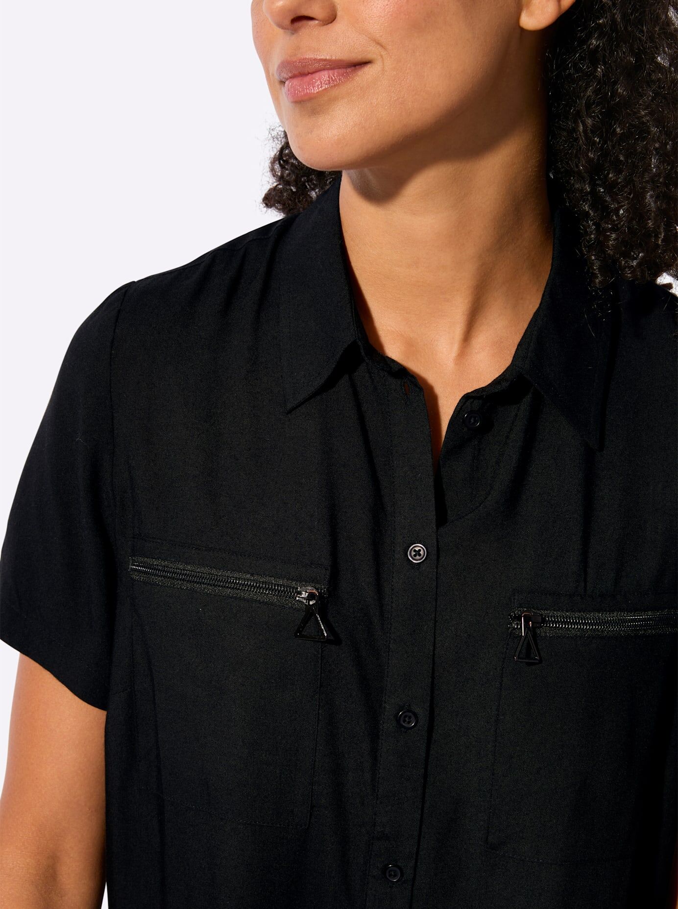 Longbluse INSPIRATIONEN, Damen, Gr. 40, schwarz, 100% Viskose, unifarben, Blusen Longbluse schwarz 40