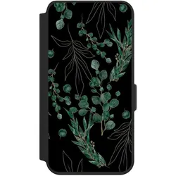 Nivocase Klapphülle für Samsung Galaxy S24 Handyhülle aus Kunst Leder NIVOflip schwarz Blätter Natur (Samsung Galaxy S24), Smartphone Hülle, Schwarz