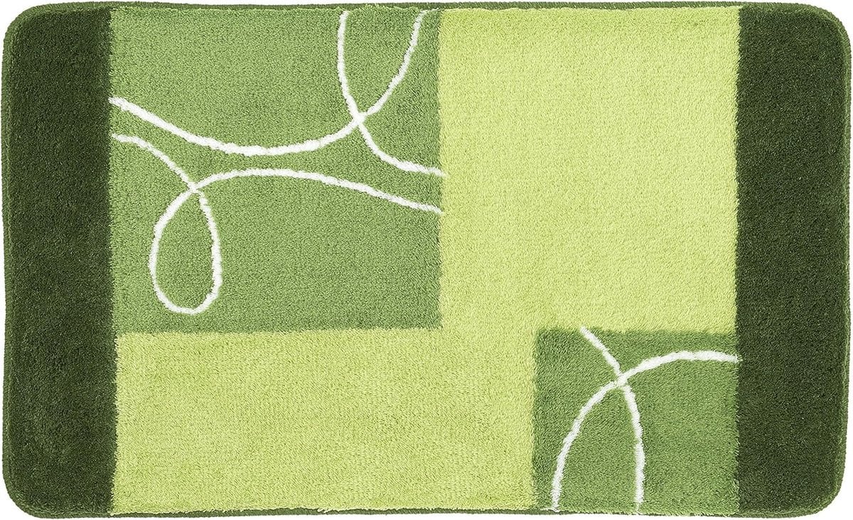 Badmat Curly Groen - Zacht badkamervloerkleed met antislip coating - 60 x 100 cm