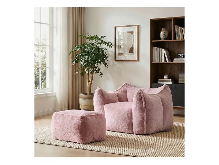welax Sitzsack mit Hocker, weich & bequem für Zuhause, Grau (2 St), Ergonomische Unterstützung für Ihren Rücken