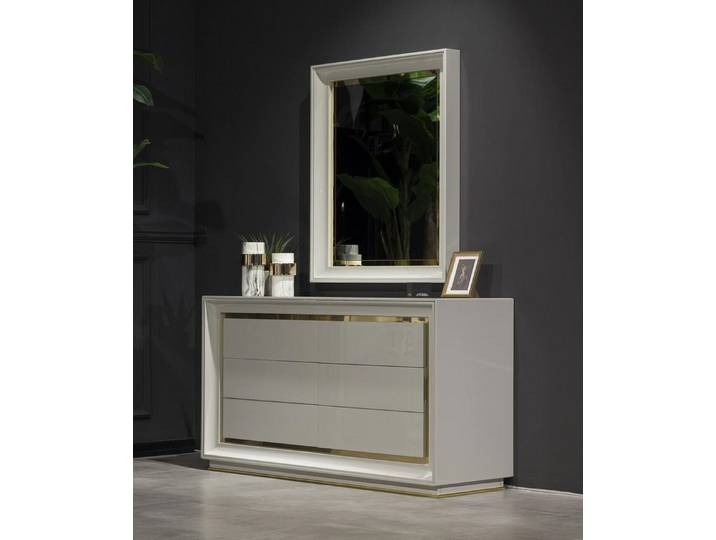 Xlmoebel Kommode Weißes Sideboard mit Spiegel und Schubladen im modernen Design (Kommode mit Spiegel, 1 St., Kommode + Spiegel), Hergestellt in Europa