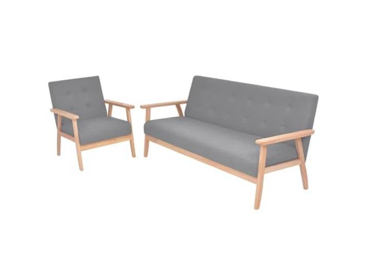 HEFZGDB Skandinavisches Sofa-Set 2-TLG Stoff Hellgrau Sessel und 3-Sitzer Massivholz Rahmen Polyester Bezug Bequeme Sitzmöbel Langlebige Polsterung Wohnzimmer Einrichtung