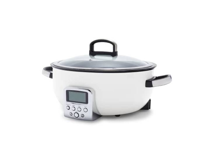 GreenPan Elite Wesentlich Schlau Elektrisch 5.6L Bratentopf,Einfache Brat- Sautier- Rühr- und Reiskocher-Vorwahlen,PFAS-freie Gesunde Keramik-Antihaft,Spülmaschinenfeste Teile,LED-Anzeige,Cloud Cream