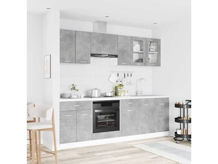 Lyon Kücheneinheit, 8 Stück, Grau, Beton, aus Holz Scharniertüren, 2 Schubladen, Einlegeböden, Wandmontage, rechteckiges Design, Stangengriffe
