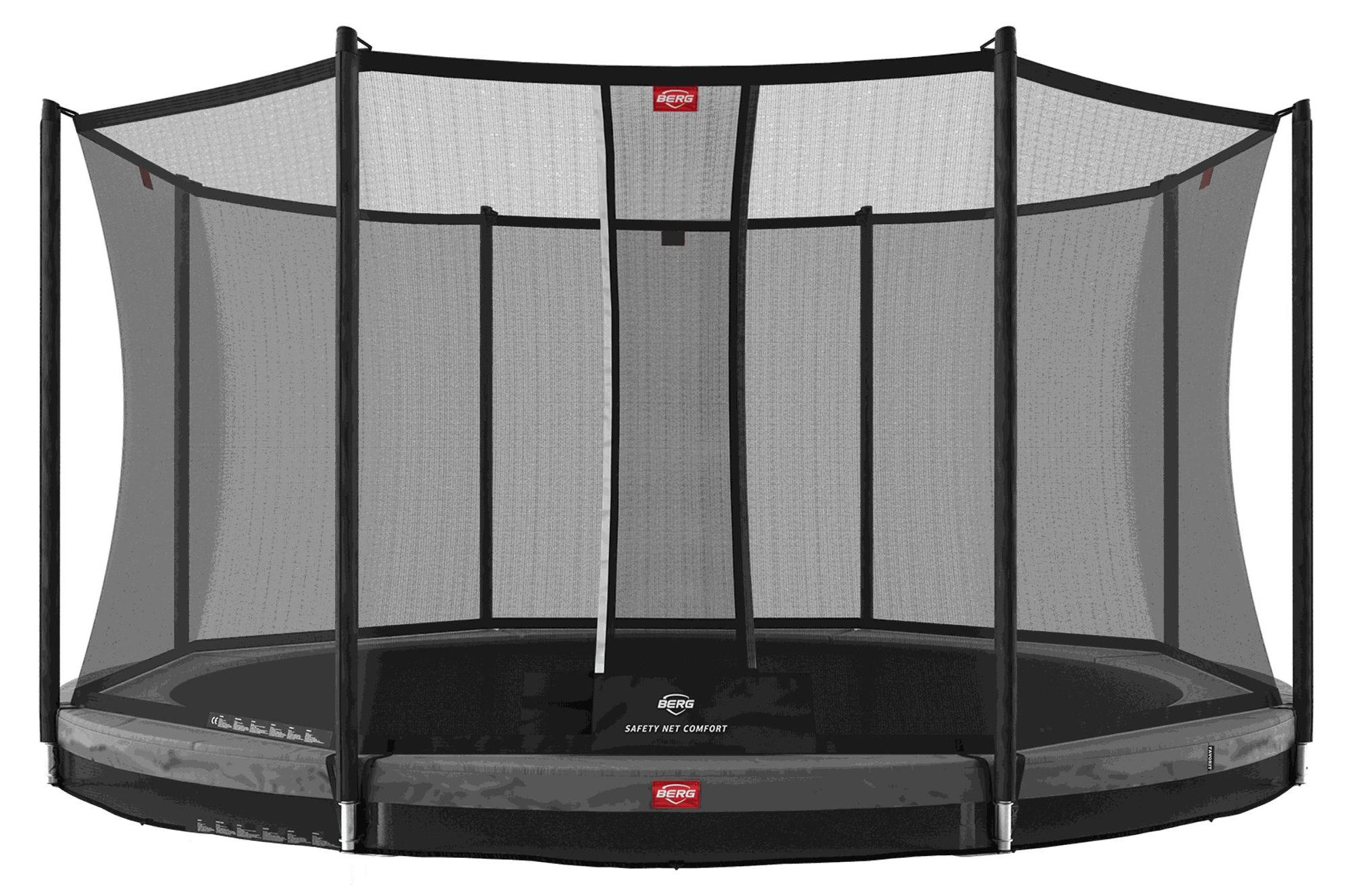 BERG Bodentrampolin Favorit InGround 380 + Sicherheitsnetz Comfort Grau