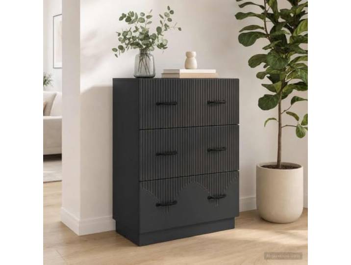 Schubladenschrank Schwarz 66 x 34,5 x 87 cm Holzwerkstoff mit Türen Verstellbare Regale, abschließbare Türen, moderne Optik, pflegeleichte Oberfläche, vielseitig nutzbar