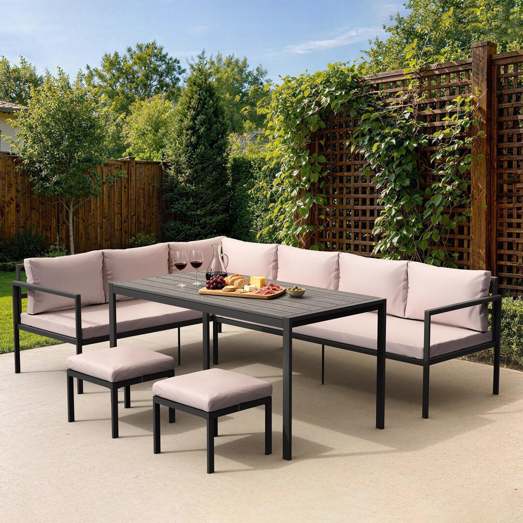 Vonhaus Aruba 7 - Person Patio Dining Set Rectangular Table Grey 7
