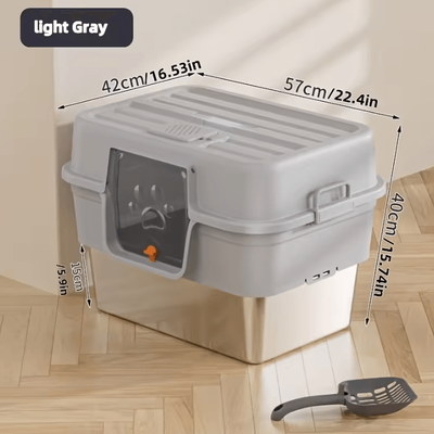 Inspire Curations XL Enclosed Stainless Steel Cat Litter Box With Odor Control & Anti Splash Design light Grey