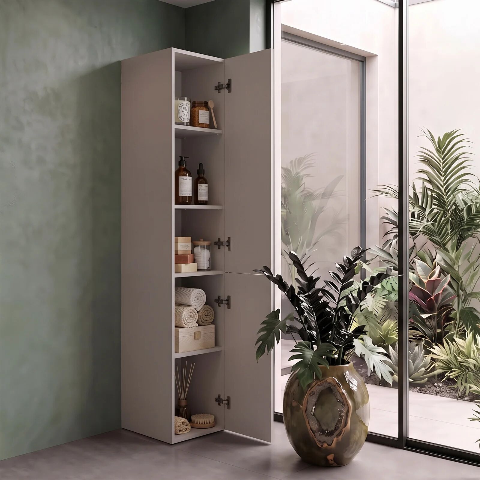 garneroarredamenti Colonna bagno a terra 31x174h cm 2 ante beige cashmere Motty