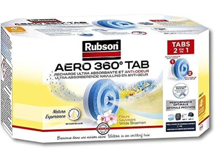 Rubson – AERO 360° Recharges en tabs parfum fleurs sauvages\, recharges pour absorbeur d'humidité\, ultra absorbantes et anti odeurs\, 4 x 450 g