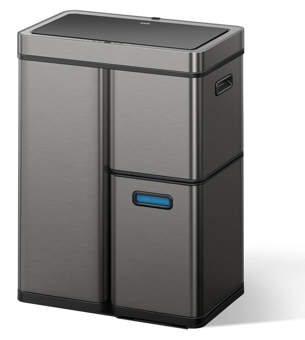 Müllbehälter - mit Sensor - 3 Fächer - 30 Liter und 2 x 15 Liter - Edelstahl - Gunmetal-Farbe