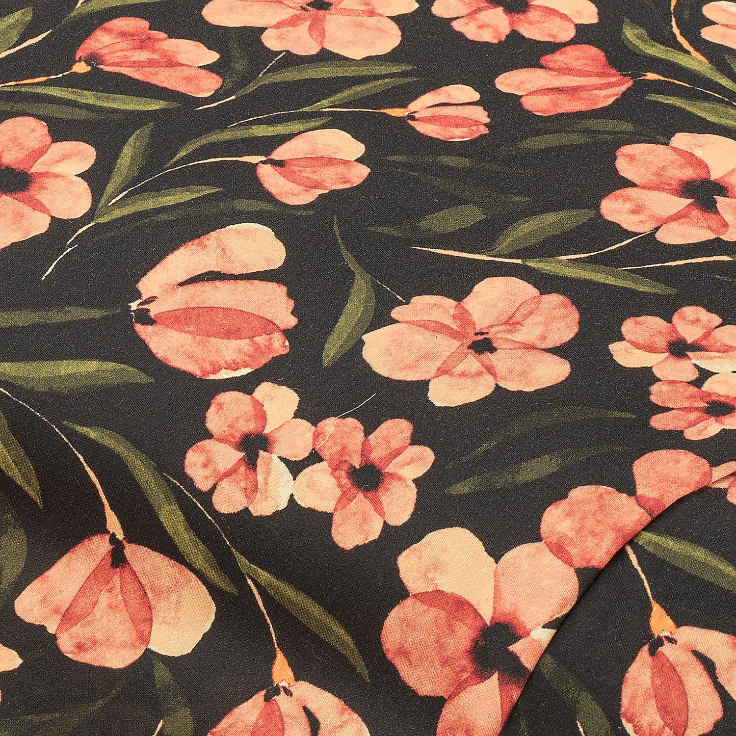 Baumwollsatin "Blumen", schwarz-color