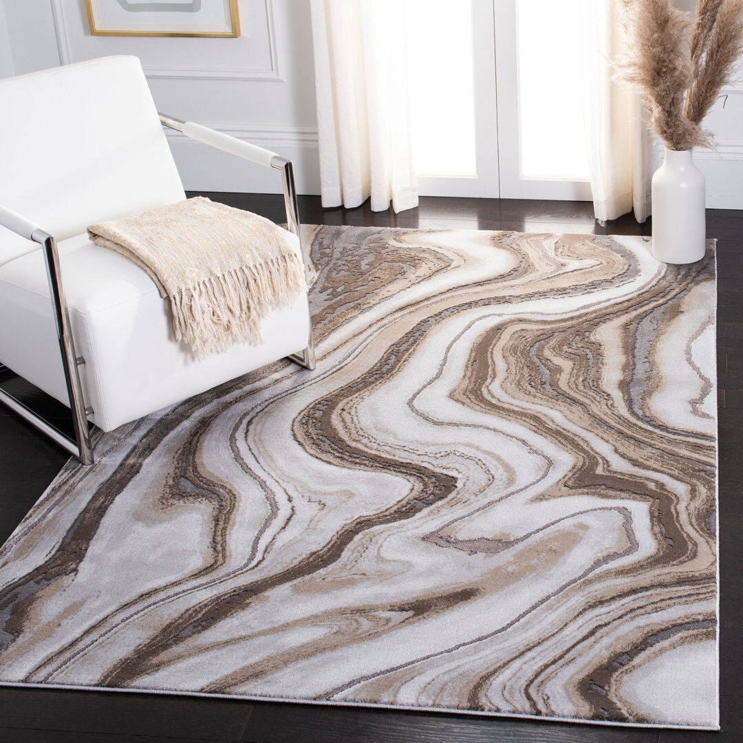 Ivy Bronx Ahanu Abstract Area Rug Gold Rectangle 160 x 229 cm