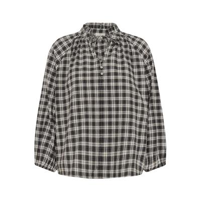 Kurzarmbluse KAFFE "Kurzarm-Bluse KAelna", Damen, Gr. 42, schwarz (schwarz, grau check), Obermaterial: 100% Baumwolle CO., Blusen