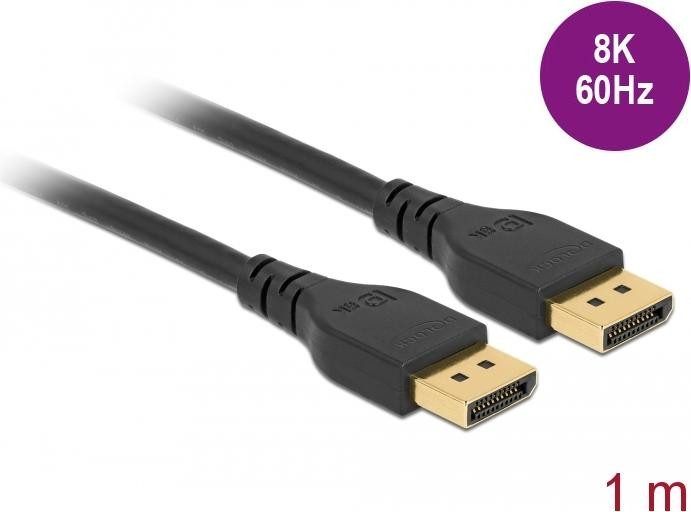 Delock DisplayPort-kabel 8K 60 Hz, 1 meter, DP 8K gecertificeerd, zonder vergrendelingsmechanisme