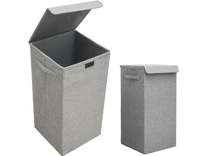 50L Wasmand met Deksel - 30x30x60 Wasverzamelaar met Houten Frame - Badkamer Wasbox Opvouwbaar