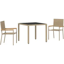 vidaXL 3-teiliges Garten Essgruppe Beige Poly Rattan