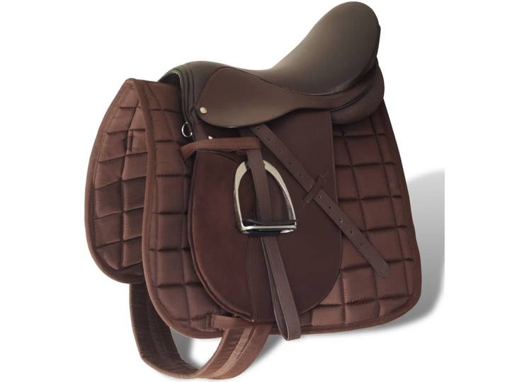 vidaXL Pferdereiten Sattelset 17,5 echtes Leder braun 12 cm