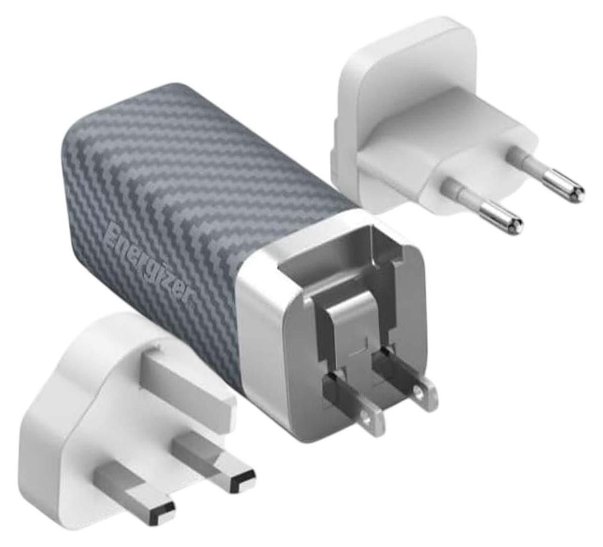 Energizer GaN 5A USB en USB-C snellader 65W met stekker voor EU/VK/VS, wit/grijs